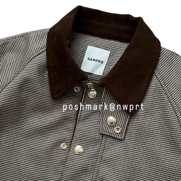 Sandro Bastille Plaid Quilted Barn Coat Field Zip Up Jacket 34 XS 0 Brown - Picture 6 of 16